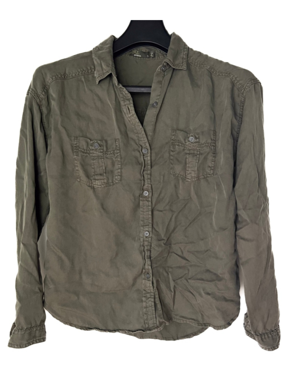 prAna women's long sleeve utility shirt in military green Sz S normcore workwear - Picture 2 of 10